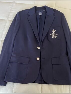 Ralph Lauren Navy Embroidered Crest Blazer Polo size 8